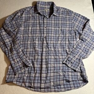 Peter Millar Shirt Mens Large Blue Purple Plaid Long Sleeve Button Up Cotton‎